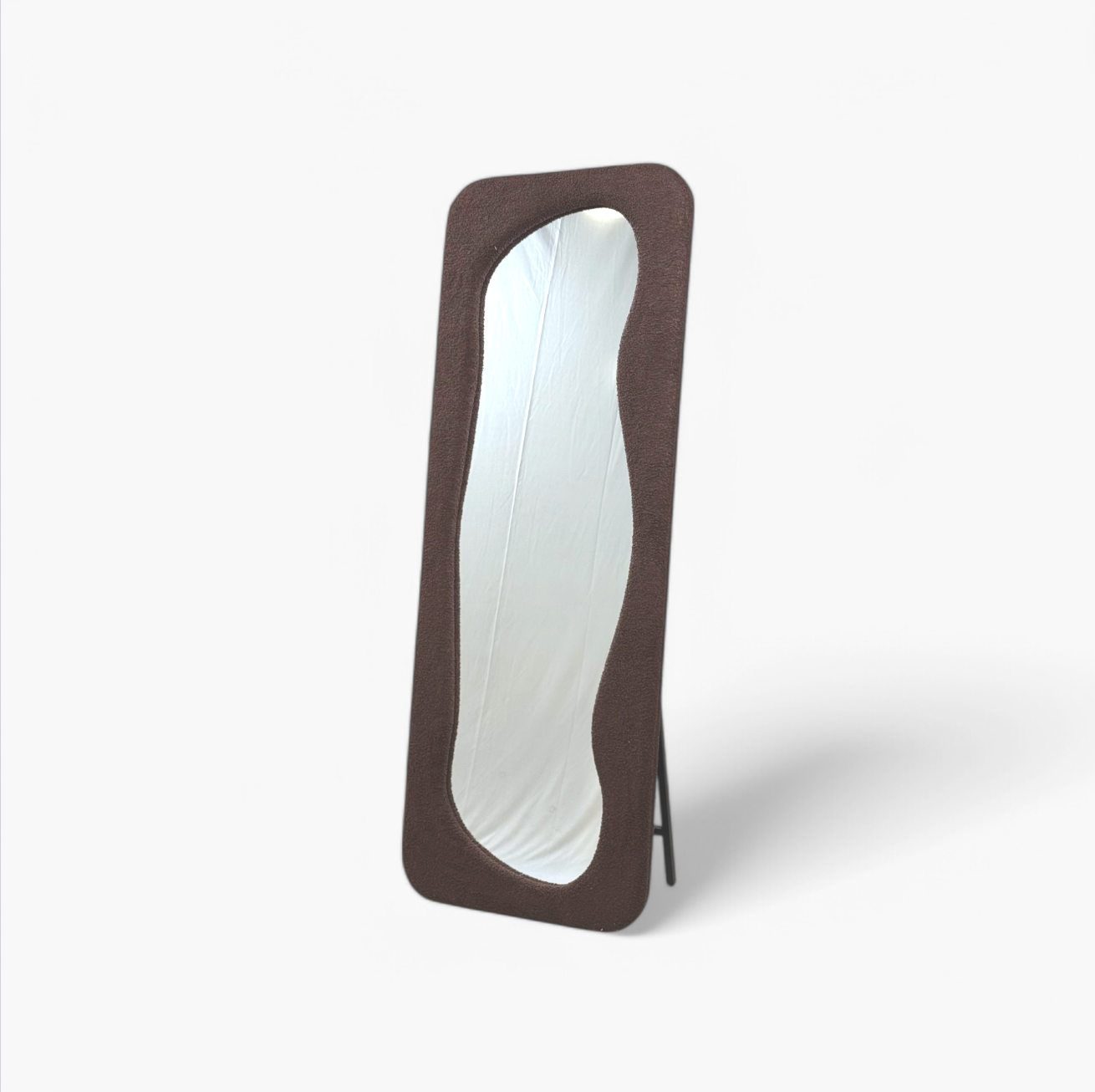 Furnology artistic frame full length mirror with wavy brown frame and standing support