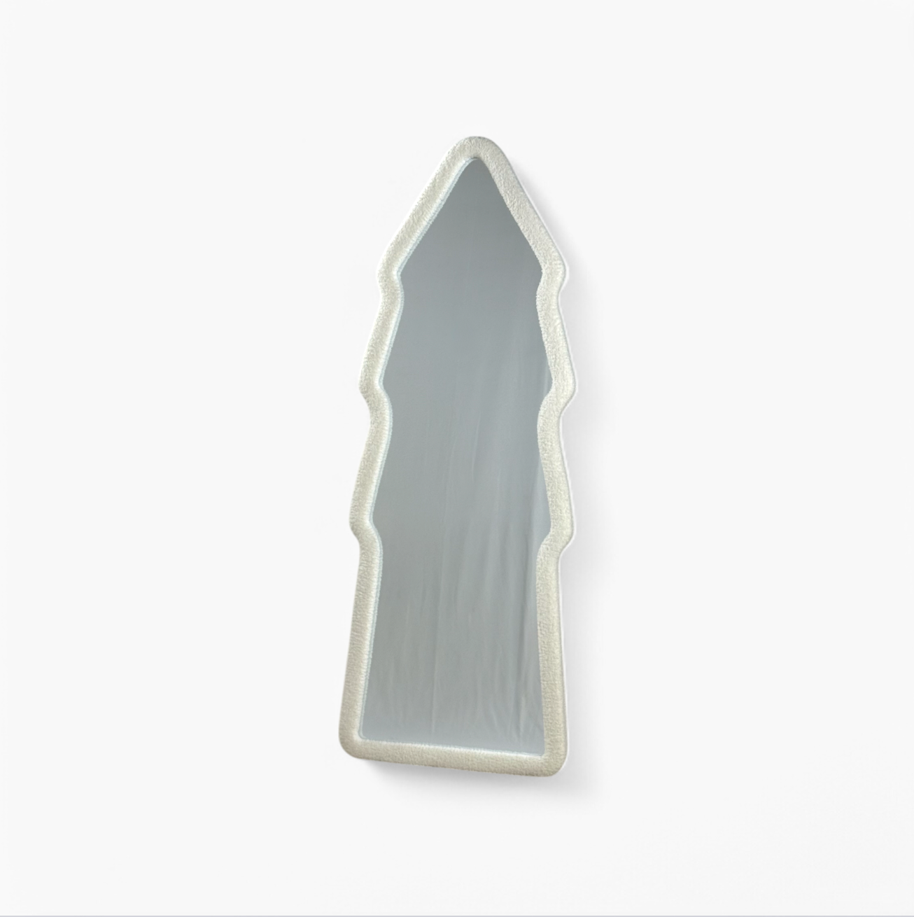 Furnology contemporary decorative floor mirror with unique irregular pointed shape and textured white frame
