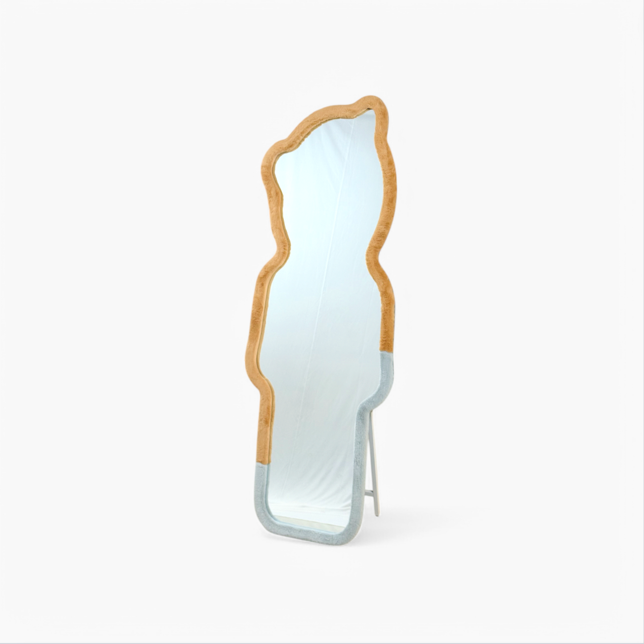 Furnology unique decorative mirror for bedroom with wavy wooden frame and standing support