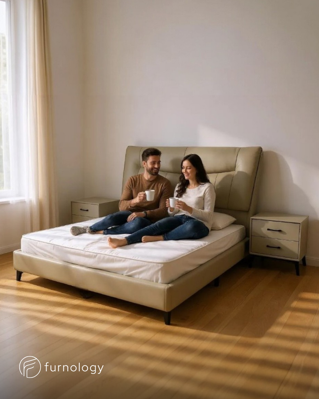 Zephyr Loom Queen Size Bed with 2 Side Tables