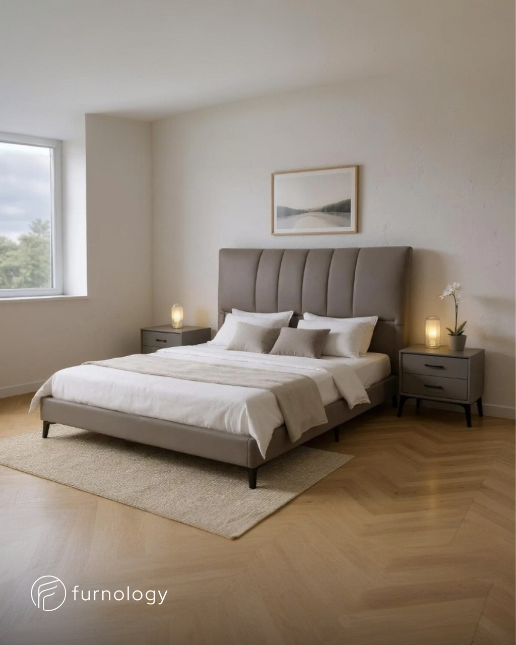 Forma King Size Bed with 2 Side Tables