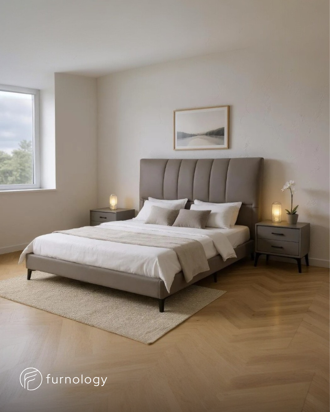 Forma King Size Bed with 2 Side Tables