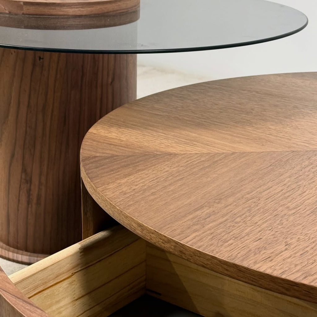 Oak and Glass Nested Coffee Table