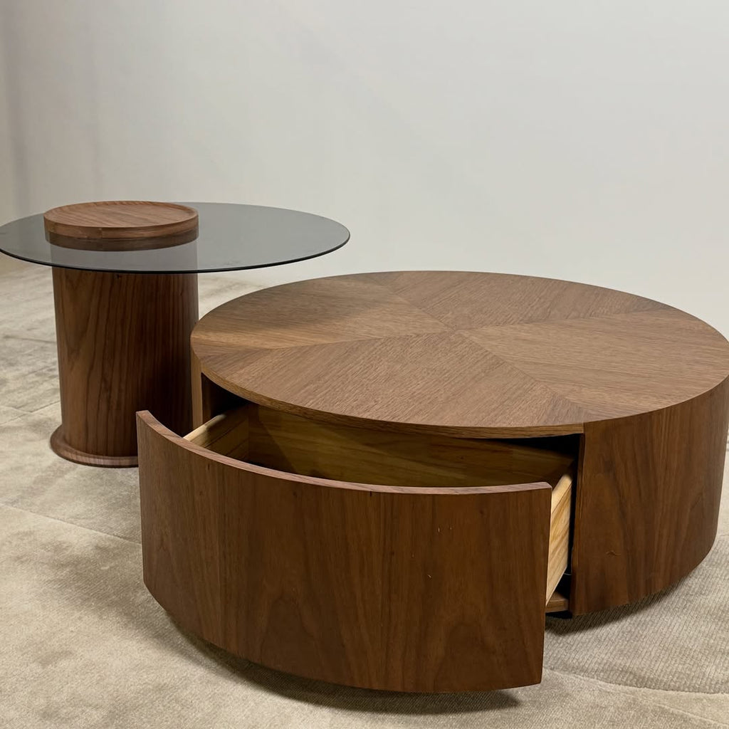 Oak and Glass Nested Coffee Table