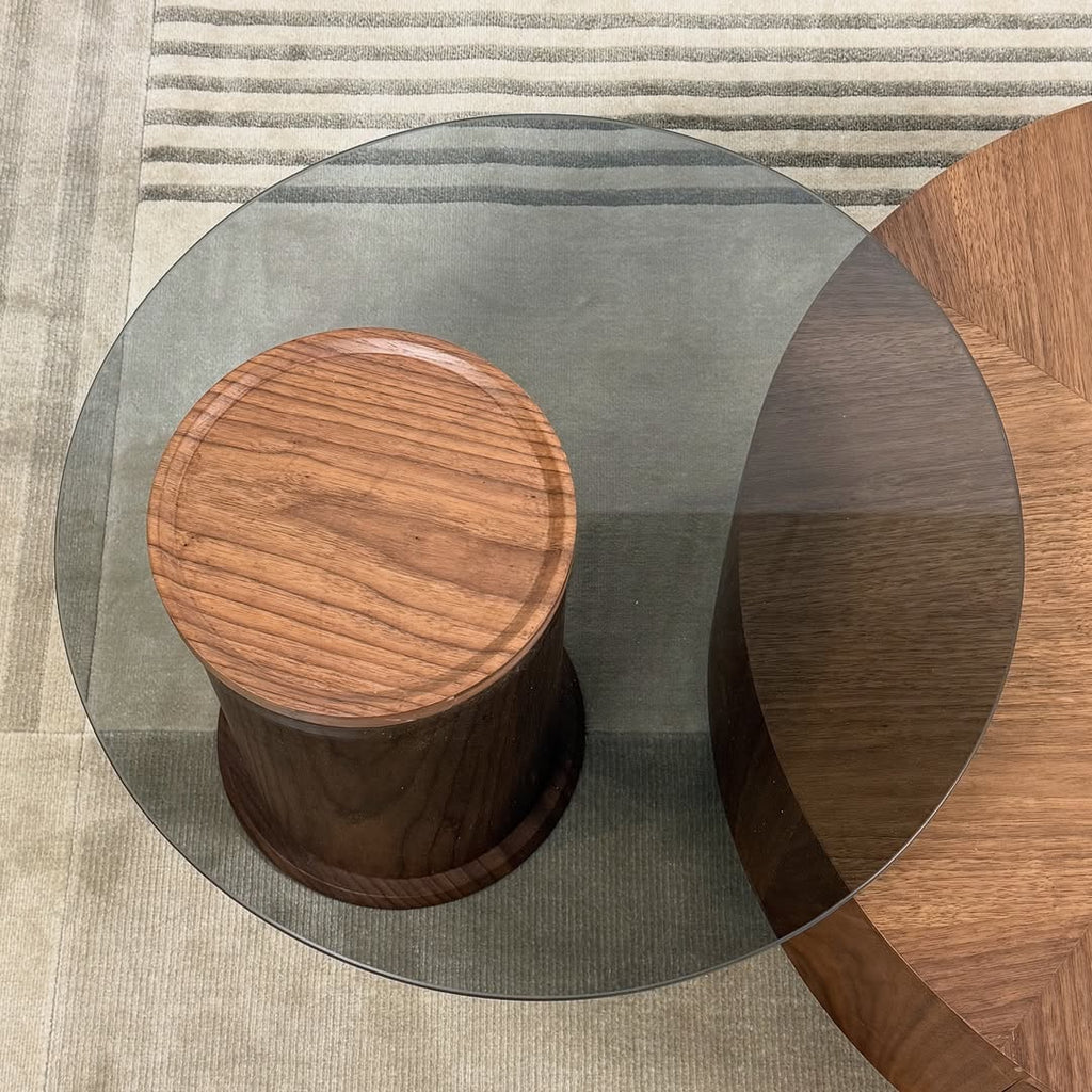 Oak and Glass Nested Coffee Table