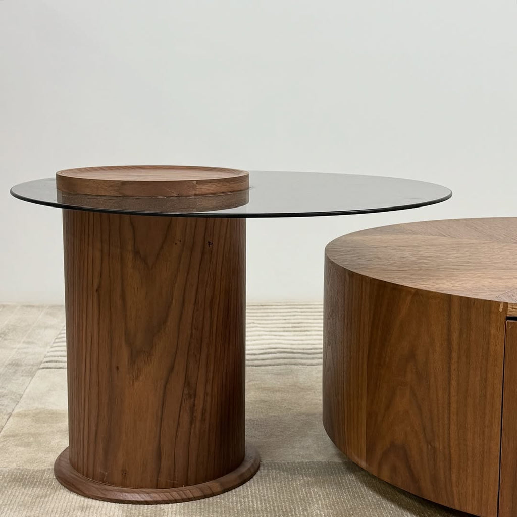 Oak and Glass Nested Coffee Table