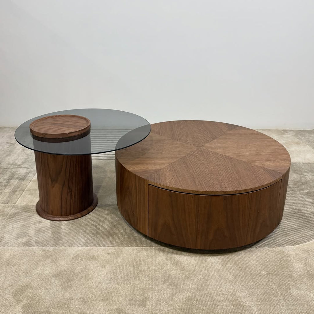Oak and Glass Nested Coffee Table