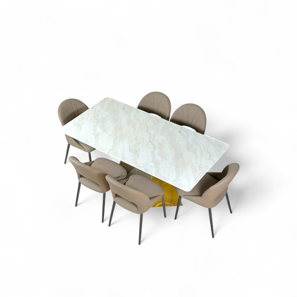 Haute Dining Table Gold 6 Seater Set