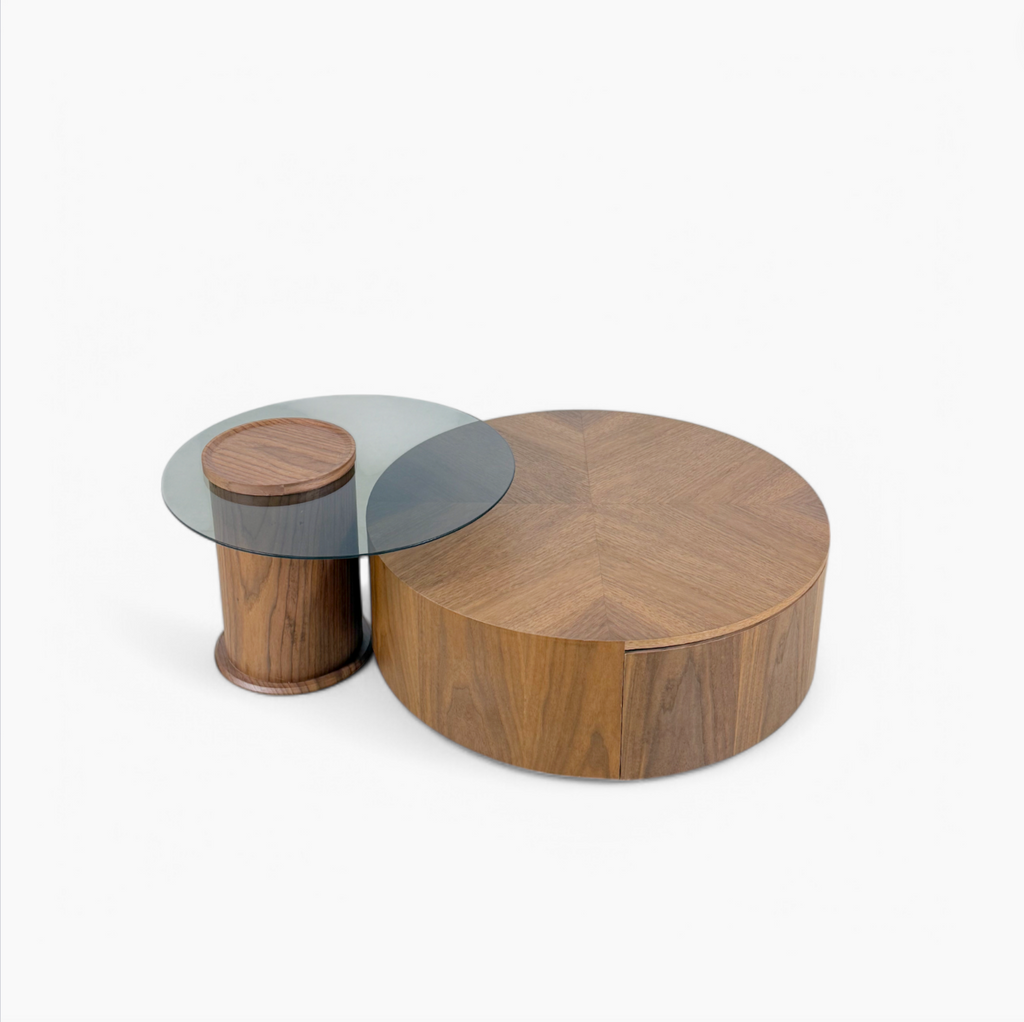 Oak and Glass Nested Coffee Table