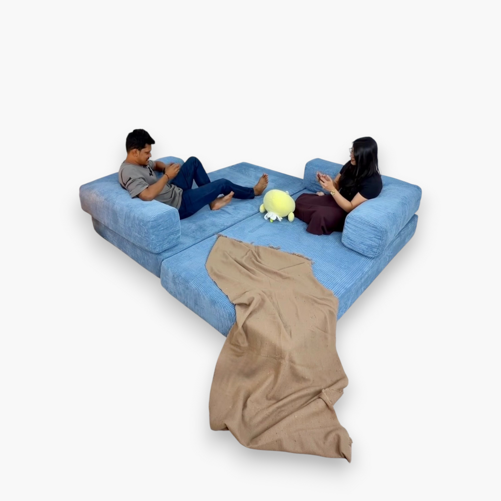 Morphos Sofa Cum Bed (Blue) Compressed