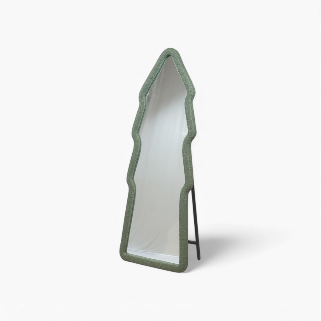 Furnology contemporary decorative floor mirror with unique green textured frame and stand