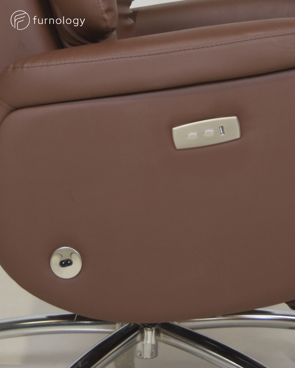 Furnology ergonomic recliner chair for office in brown leatherette with adjustable recline and swivel base
