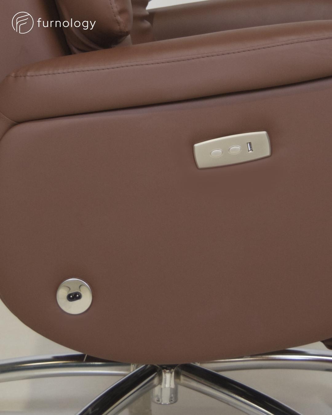 Furnology ergonomic recliner chair for office in brown leatherette with adjustable recline and swivel base