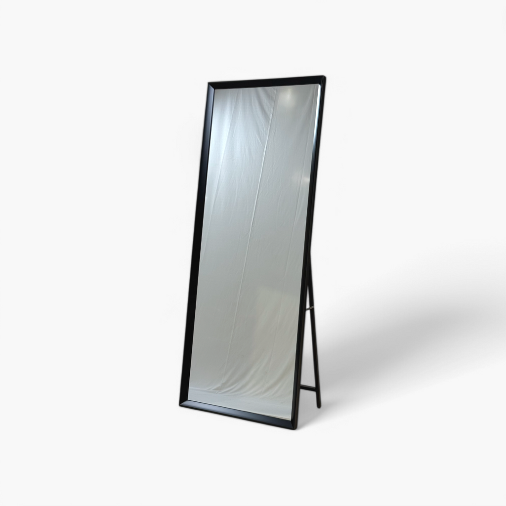 Furnology full length standing mirror with black frame and sturdy support stand for home decor