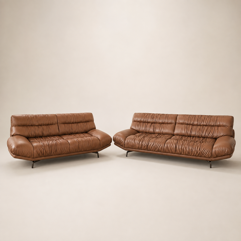 Nimbus channel-tufted cognac leather sofa set, studio