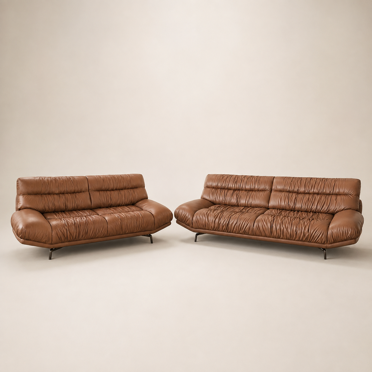 Nimbus channel-tufted cognac leather sofa set, studio