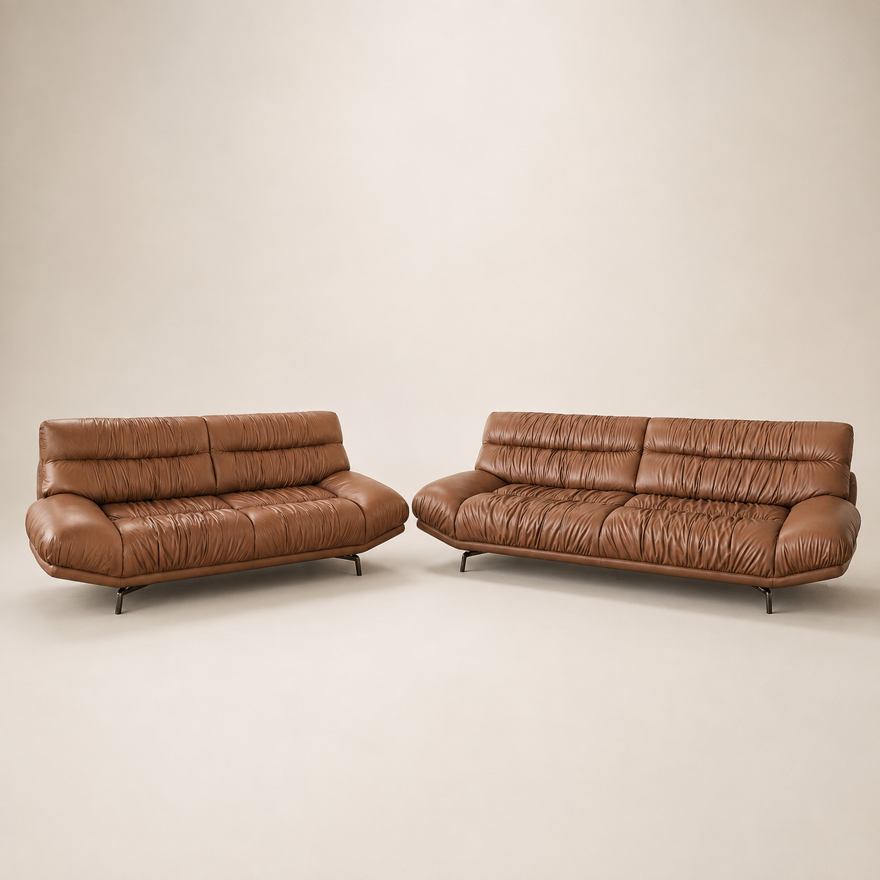 Nimbus channel-tufted cognac leather sofa set, studio