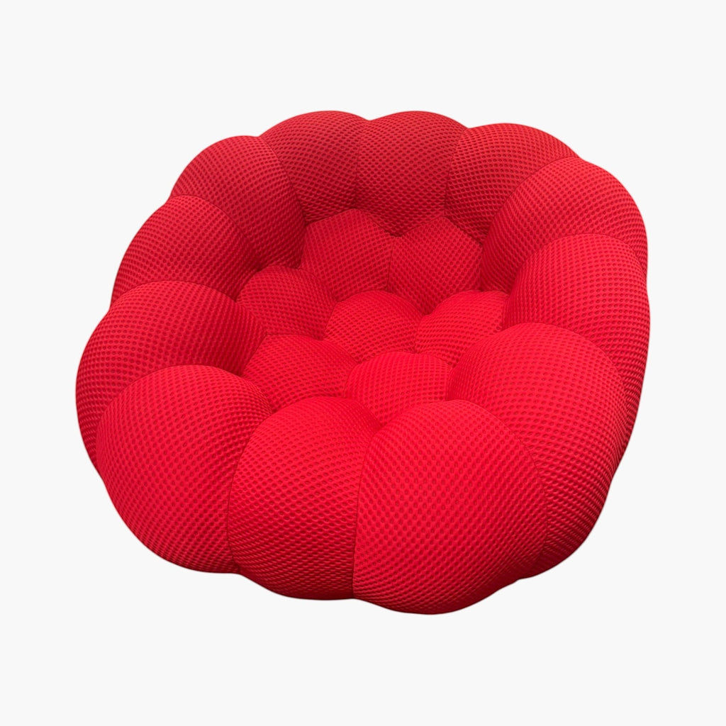 Furnology red bubble single seater sofa with boneless memory foam construction and textured fabric.