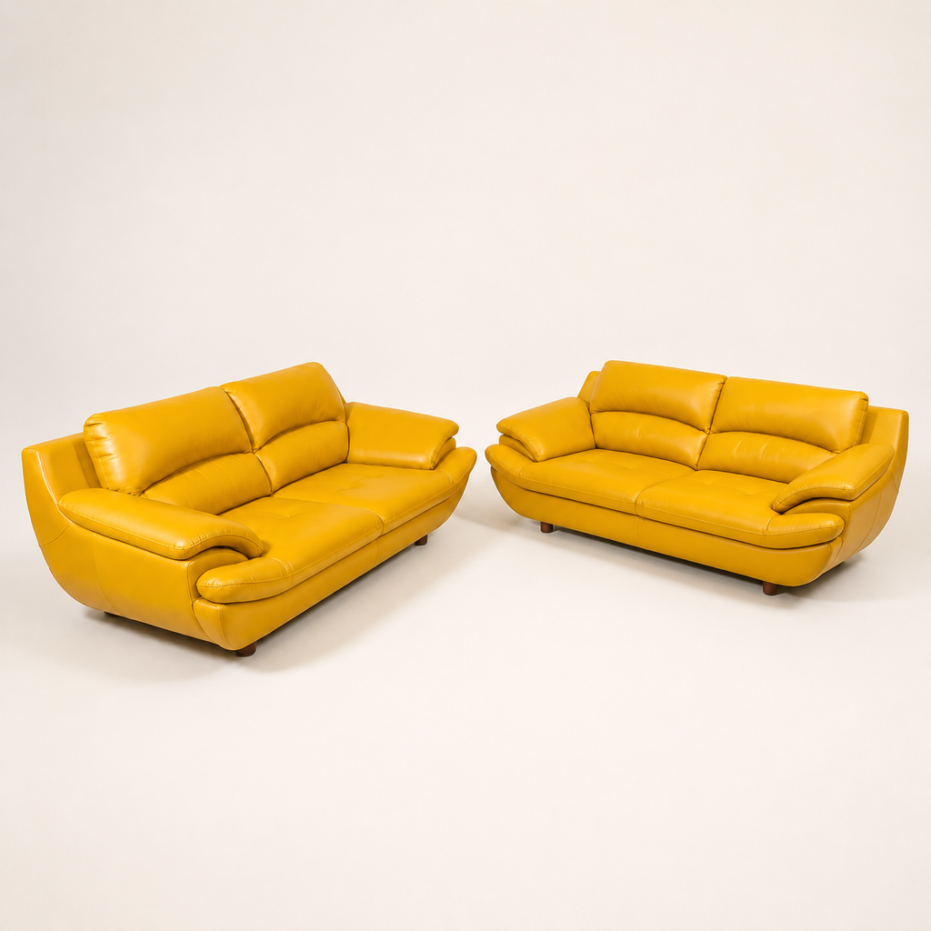 Solstice mustard yellow leather sofa set, studio