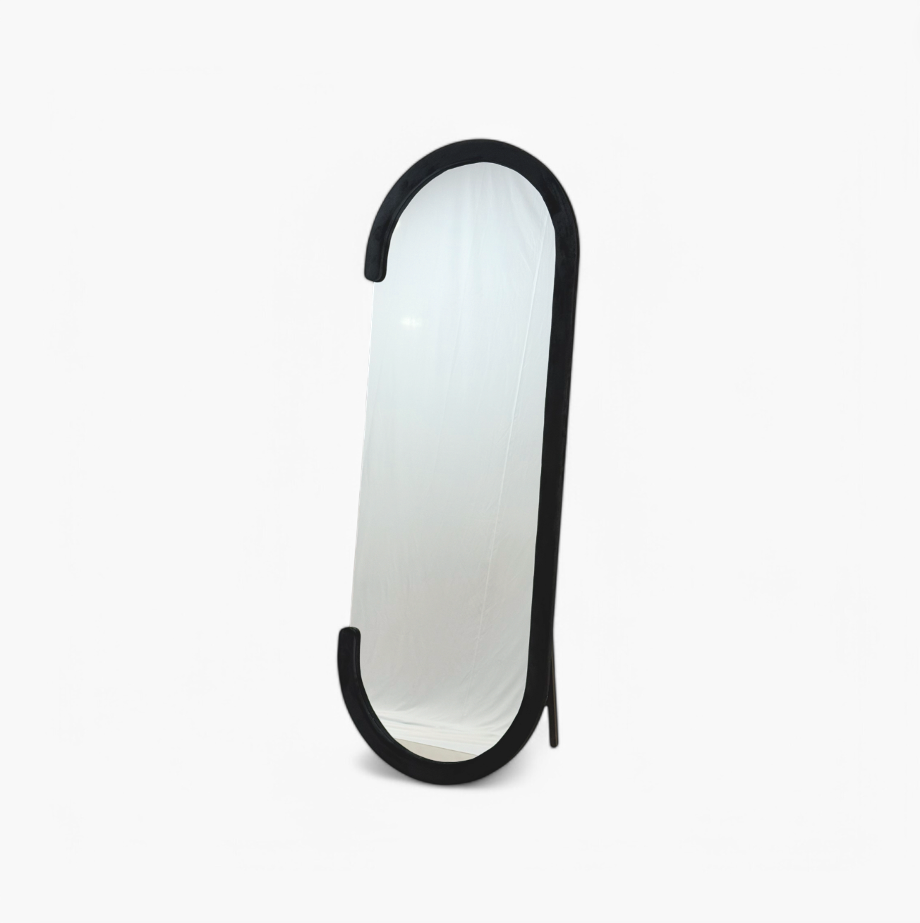 Furnology large black frame mirror with unique curved design for modern home decor
