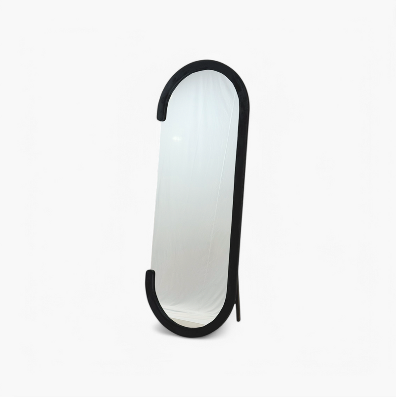 Furnology large black frame mirror with unique curved design for modern home decor