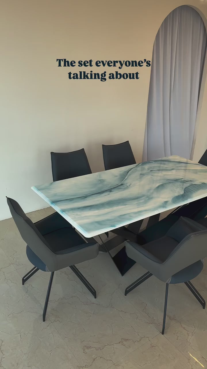 The Labyrinth Dining Table Set with 6 Wingback Dining Chair