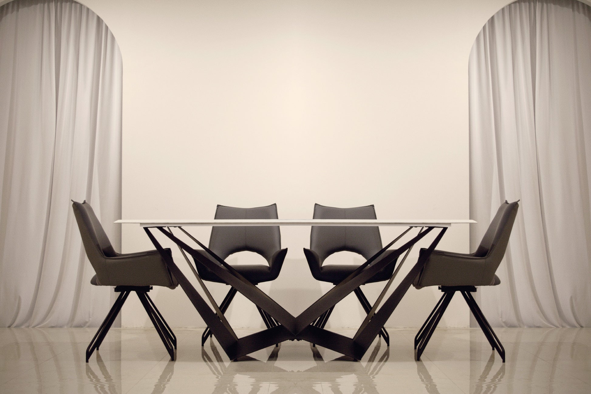 The Labyrinth Dining Table Set with 6 Wingback Dining Chair