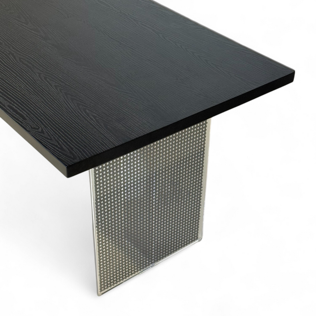 Furnology unique six person dining table with black wood top and perforated metal base