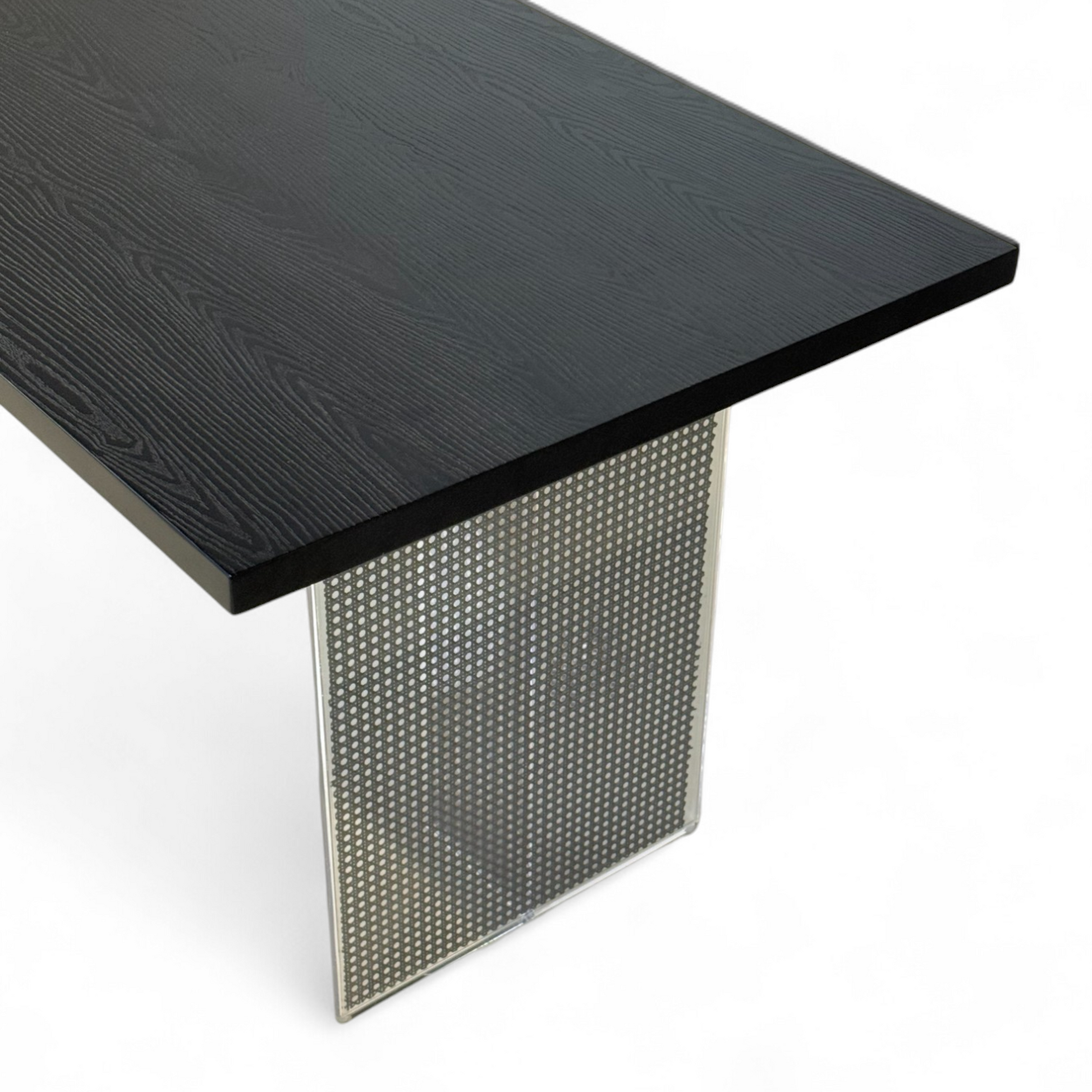 Furnology unique six person dining table with black wood top and perforated metal base