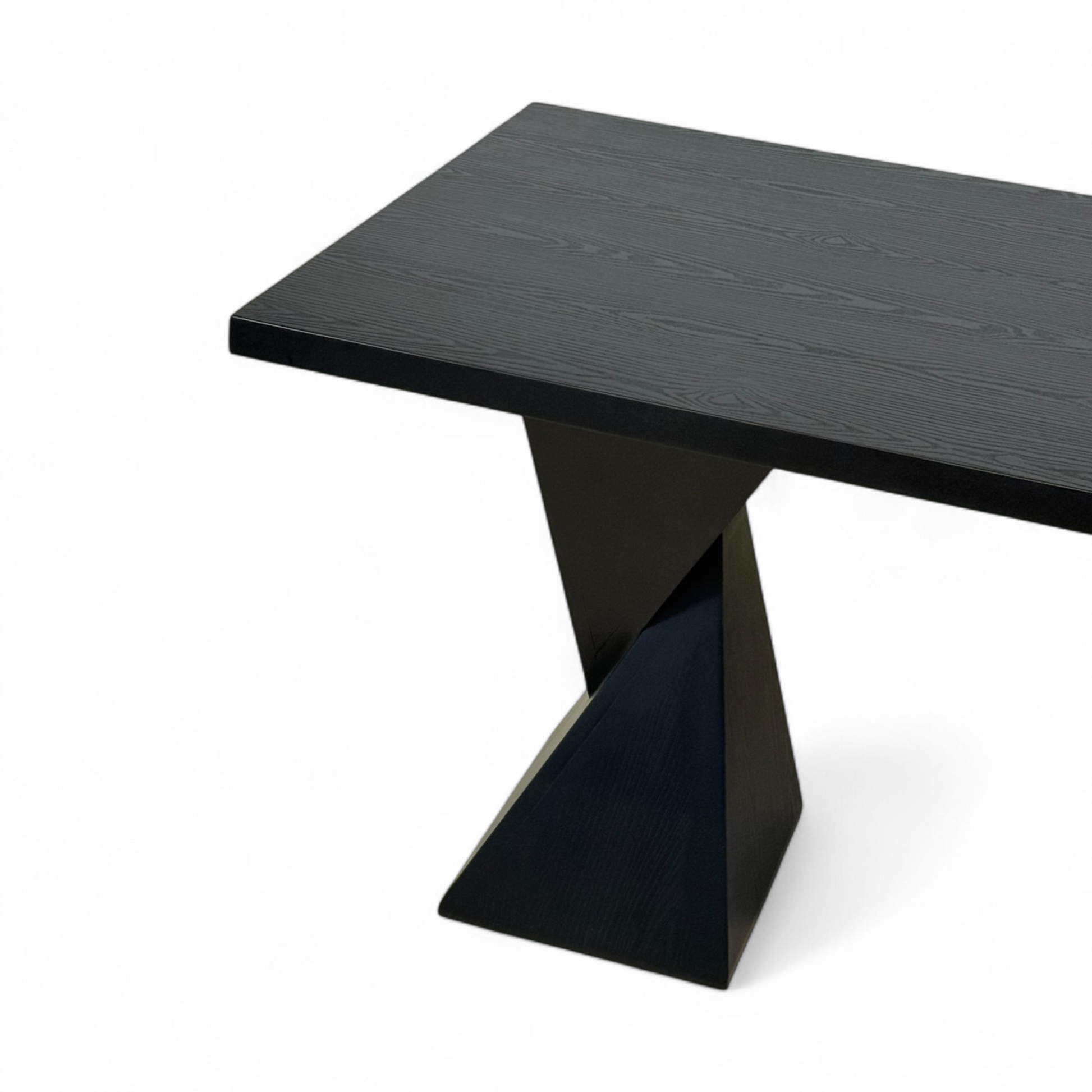 Furnology unique six person dining table with modern black wood triangular base design