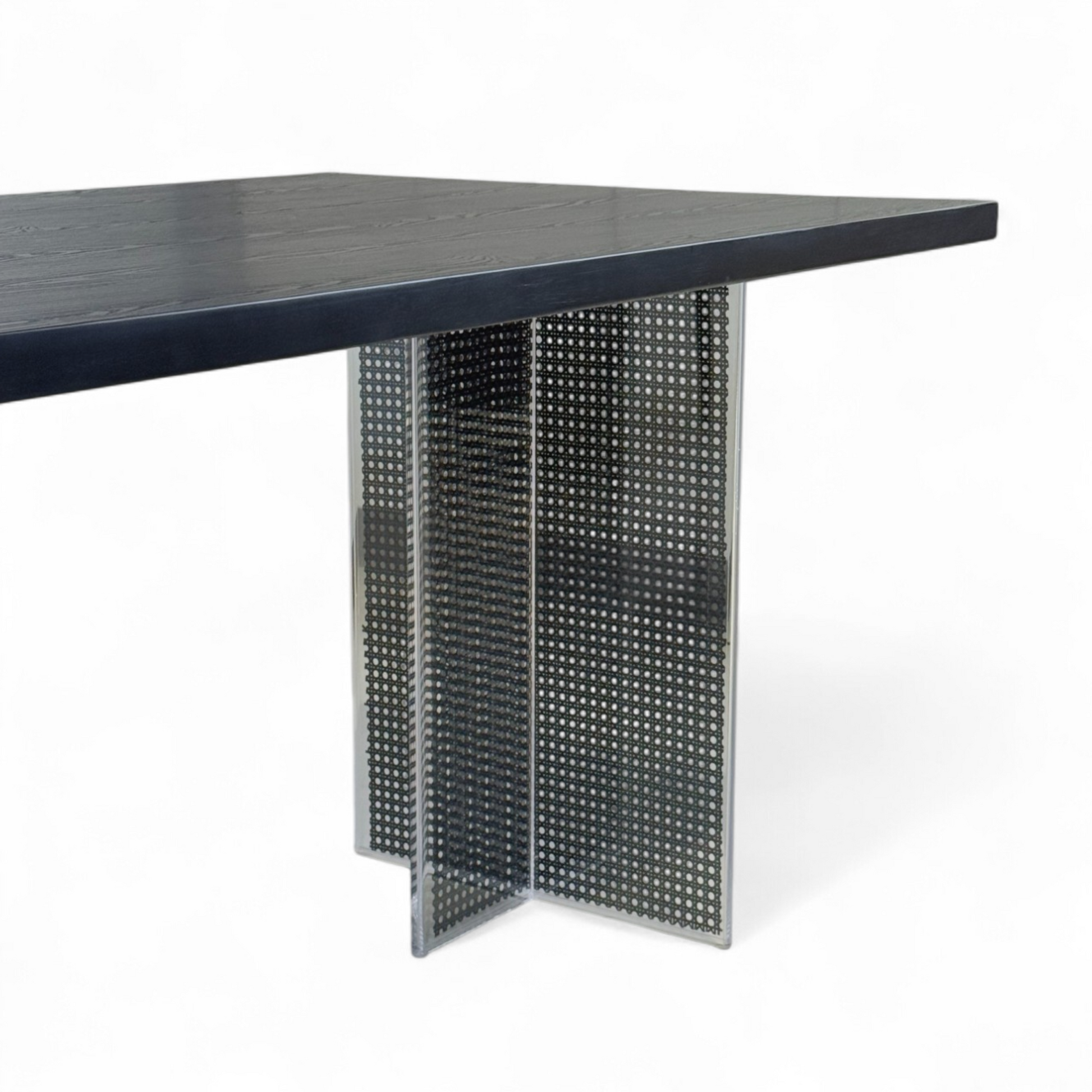 Furnology unique six person dining table with black top and perforated metal base