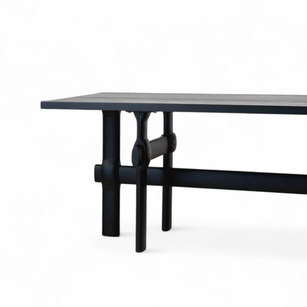 Furnology large rectangular dining table with black sturdy legs and minimalist design