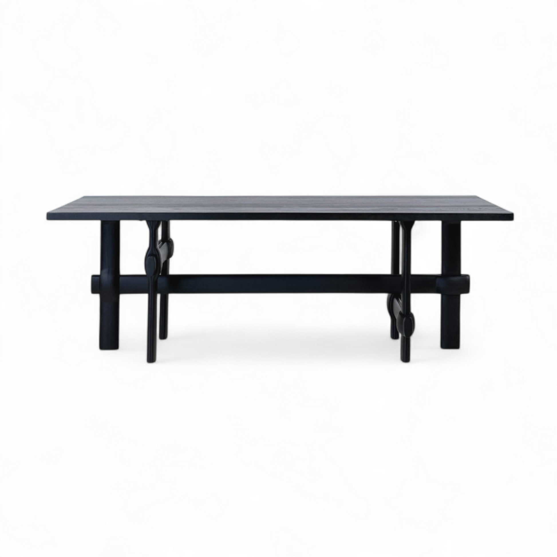 Furnology large rectangular dining table in black with sturdy wooden legs and modern design