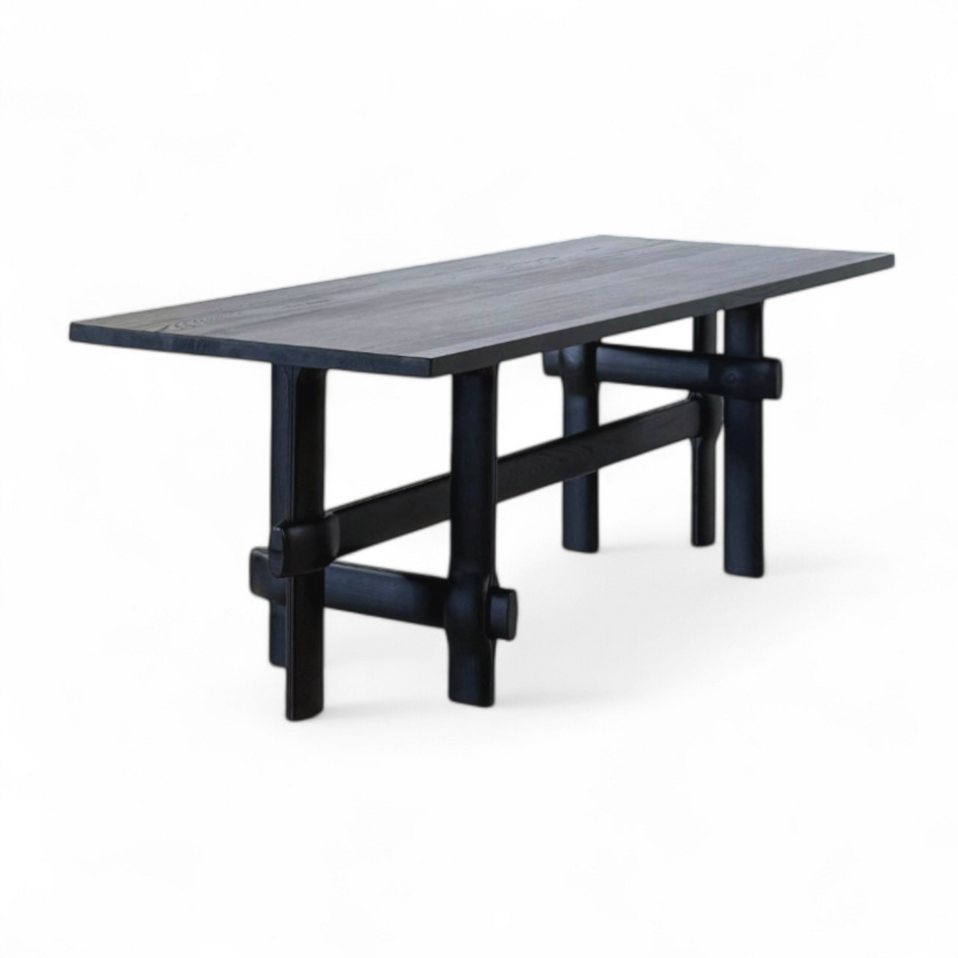 Furnology large rectangular dining table with dark wood top and sturdy black wooden legs