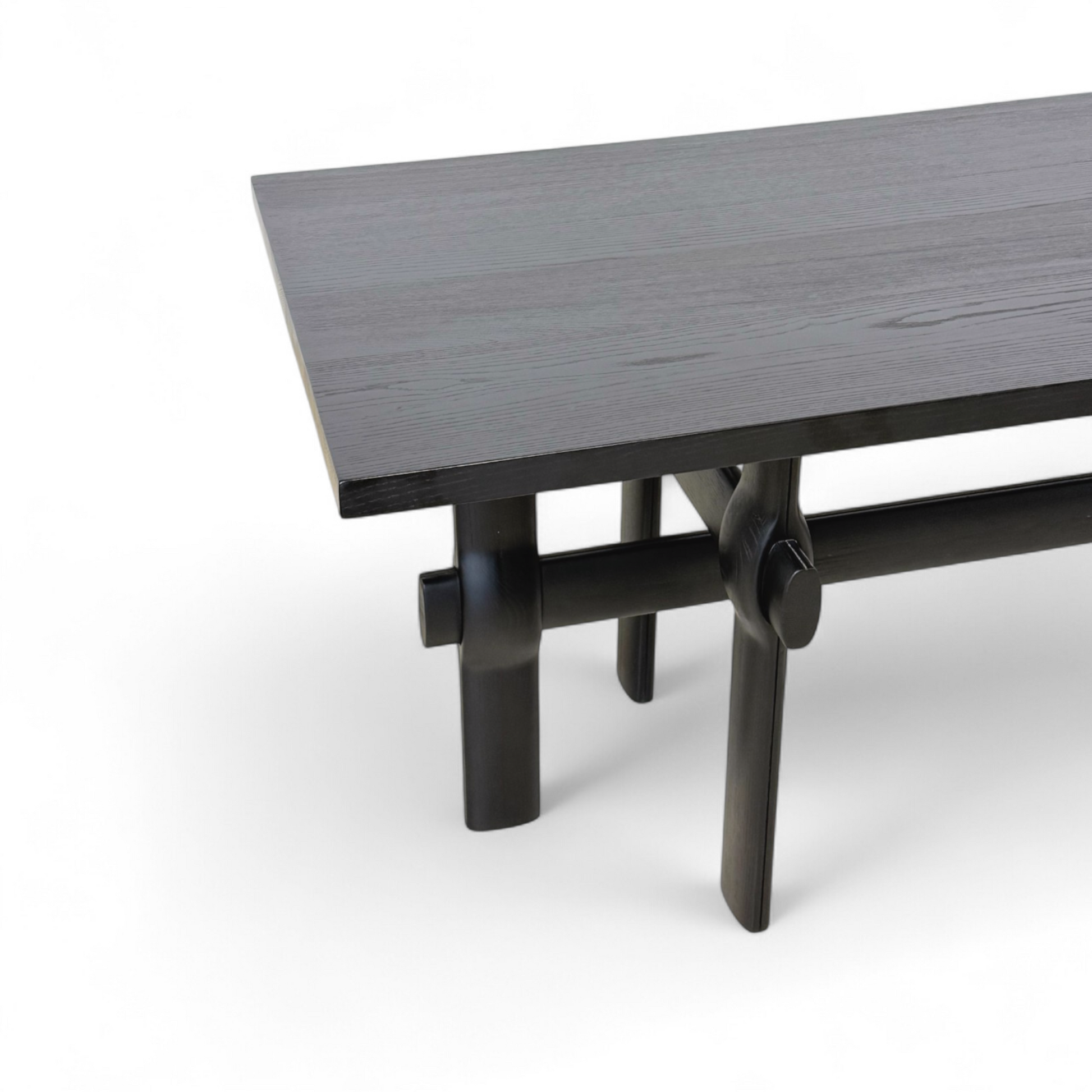 Furnology large rectangular dining table with dark wood top and sturdy black legs